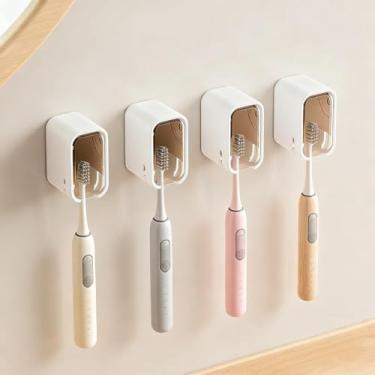 Imagem de Pacote com 4 porta-escovas de dentes, suporte de escova de dentes elétrico montado na parede com capa, design inovador de slot único, para família de chuveiro e viagens (marrom)