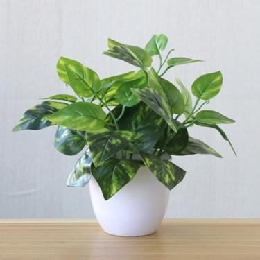 Imagem de Plantas artificiais simuladas planta vaso folha rabanete verde decoração divisória casamento [copo redondo + nova Dieffenbachia] decoração de sala de estar quarto