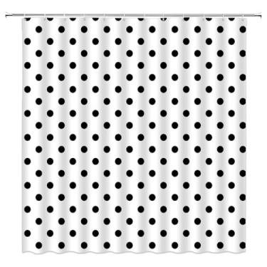 Imagem de AEMBEE Cortina de chuveiro de bolinhas preto branco retrô spot vintage tecido decorativo cortinas de banheiro com ganchos, 177,8 cm L x 170 A
