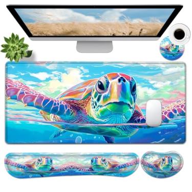 Imagem de JVGFYNKL Conjunto grande de mouse pad para jogos, suporte ergonômico para teclado de espuma de memória + descanso de pulso para mouse + tapete de mesa estendido com base de borracha antiderrapante