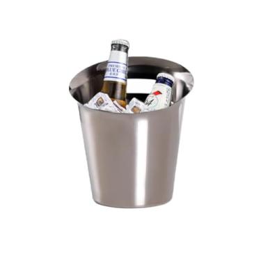 Imagem de Balde de gelo de aço inoxidável bicamada preservação do calor isolamento frio bonito KTV champanhe vinho tinto cerveja gelo bloco de gelo balde comercial (prateado, G)