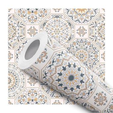 Imagem de Papel de Parede Adesivo Azulejo Português Colonial Branco Bege Azul Am