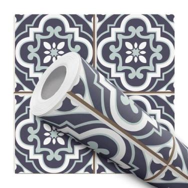 Imagem de Papel de Parede Vinílico Ladrilho Português Roxo Cozinha 1m - DELIQUAD