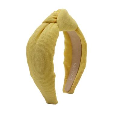 Imagem de Divalots Faixa de cabeça elegante Seersucker com nó, acessório de cabelo moderno para mulheres e meninas, tecido confortável com ajuste ajustável (amarelo)