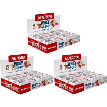 Imagem de Kit 3X Barra Whey Grego Bar - 12 Unidades de 40g Morango com Chantilly - Nutrata-Masculino