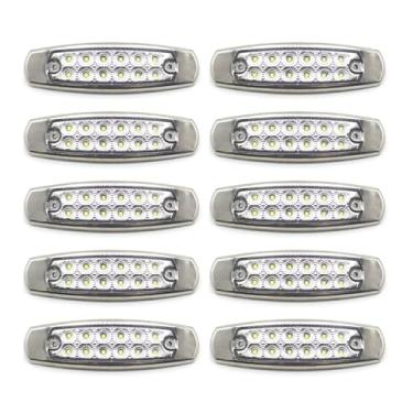 Imagem de Conjunto de 10 luzes de sinalização lateral de LED para carros e caminhões, 12V/24V, compatíveis com caminhões, reboques, caravanas, ônibus, vans e barcos. À prova d'água.(10x white)