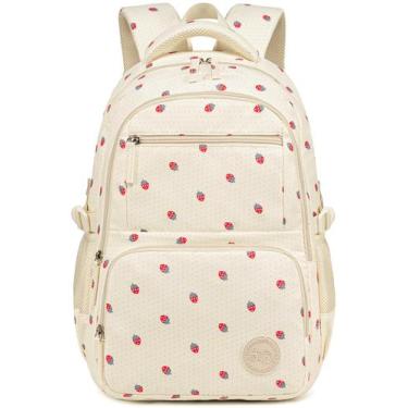 Imagem de Mochila Bluboon Strawberry Beige 30x15x44 cm para escola