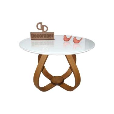 Imagem de Mesa De Centro Cebola Com Vidro 60cm Branca 35cm