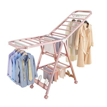 Imagem de EESCZVGBDX Suporte para lavanderia, secador de ar com rodas com rodas dobrável e alado, suporte multifuncional para roupas de secagem, 23 varões para pendurar