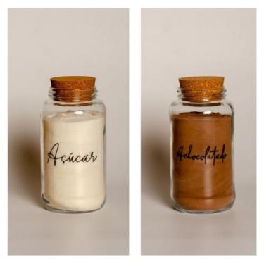 Imagem de Pote de armazenamento cafe Kit Cantinho do Café - ESCOLHA SEU KIT - Potes de Vidro 830 ml com Tampa de Cortiça(Açucar e Achocolatado)