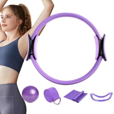 Imagem de Conjunto de anéis de Pilates, com bola de ioga, alça de ioga e faixas de fitness, conjunto de Pilates para casa, kit P-ilates E-ssential para ioga, alongamento e fitness, 5 peças