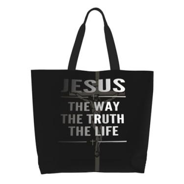 Imagem de YSBYEIU Sacola transversal para mulheres, homens, sacolas cristãs, com bolsos, bolsa reutilizável para compras, praia, viagens, Jesus Cross_x8601442, One Size