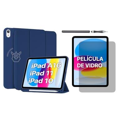 Imagem de Capa para iPad (A16) 11ª Geração 11" 2025 / iPad 10ª Geração 10,9" 2022 – Case Suporte Apple Pencil e USB-C Pencil, Auto Wake/Sleep, Capa Magnética (Azul-marinho, Capa + Película + Caneta)
