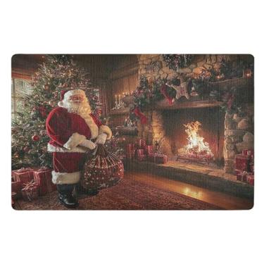Imagem de SEHANY Tapete de porta de inverno Papai Noel Natal para todos os climas, impermeável, secagem rápida, bem-vindo, tapete de entrada antiderrapante, tapete decorativo de poliéster para entrada, varanda