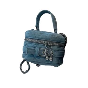 Imagem de Bolsa feminina com zíper pequena com corrente jeans de grande capacidade (azul)