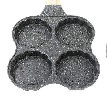 Imagem de Frigideira Antiaderente 4 Divisórias com Alça, Revestimento Pedra Maifanshi, Alumínio Fundido, Preta, 18,5x18,5x2,5cm, para Ovos, Hambúrguer, Panqueca