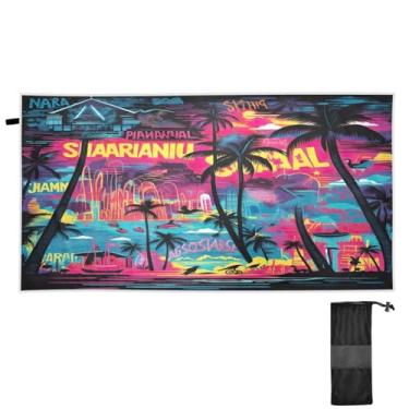 Imagem de ATTX Toalha de praia com palmeiras tropicais 79 x 188 cm - Cobertor de microfibra leve de secagem rápida e resistente à areia para piscina, ioga, academia e viagens | Esportes de banho de natação