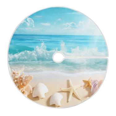 Imagem de Blueangle Linda saia de árvore de Natal com cenário de praia de 120 cm - poliéster macio e resistente a rugas, decoração de férias para festas de Natal, árvore festiva e decoração de casa (638)