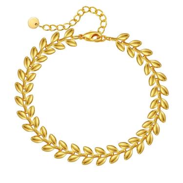 Imagem de Pulseira feminina em folha de aço inoxidável com acabamento em ouro 18K