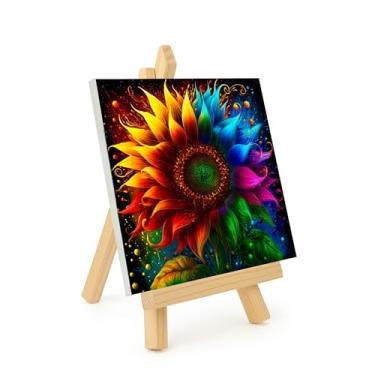 Imagem de NDNXYXGS Kits de pintura de girassol por números para adultos com cavalete, kits de pintura emoldurada por números em tela, colorir por números, presentes de aquarela acrílica para adultos, decoração