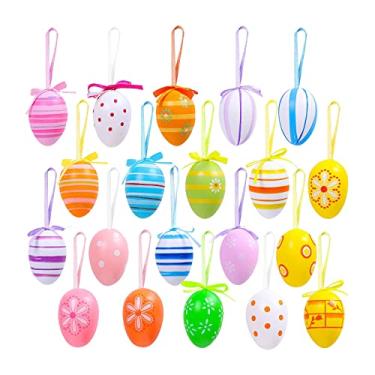 Imagem de 20PCS Ovos de Páscoa Pintados DIY Ornamentos Suspensão Artesanato Decoração para Festa Casa Árvore Balaustrada Atividade
