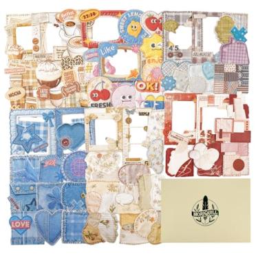 Imagem de Moriquill Conjunto de 90 peças de adesivos de caderno de recortes de costura — Papel cartolina estilo tecido e ponto impresso, designs de descascar e colar para diários, agendas, colagem, artesanato