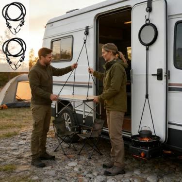 Imagem de Pacote com 2 cordões elásticos de 61 cm com ganchos, tiras elásticas resistentes para prender lonas, bagagens, tendas, bicicletas e uso no jardim (preto)