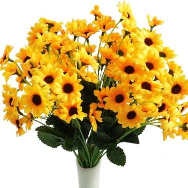 Imagem de Bairdish 6 pacotes de flores artificiais de girassóis, girassol de seda a granel, flores falsas com 24 hastes para buquê de bricolage, arranjos florais falsos para mesa de centro, casa, jardim