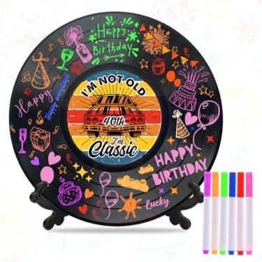 Imagem de Lembranças de festa de aniversário de 40 anos, decorações de disco de vinil, cartão de celebração 40º livro de visitas alternativas, decoração de festa de feliz aniversário para homens, 40 decorações