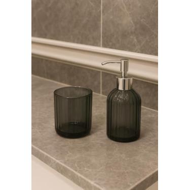 Imagem de Kit banheiro lavabo duas peças porta sabonete liquido e escova (Cinza)