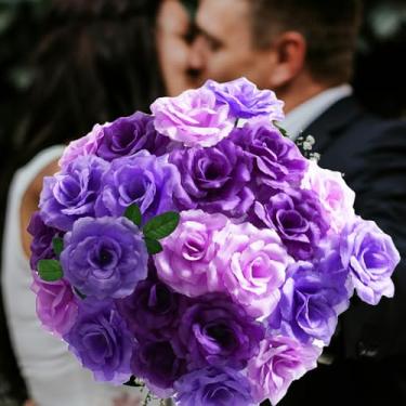 Imagem de Bairdish Flores artificiais, 24 peças, cabeças de rosas falsas com hastes para buquês de casamento faça você mesmo, floral sintético de seda para chá de panela, arranjos de mesa de festa, decoração de