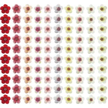 Imagem de Bairdish 100 peças de mini flores falsas de seda pequenas flores falsas margaridas a granel para artesanato, tecido 3D, flores de feltro, cabeças de girassol artificiais soltas para decoração de