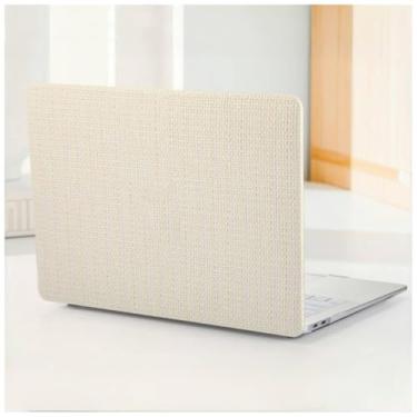 Imagem de BYCeKe Capa compatível com MacBook Air de 15 polegadas versão 2023 2024 M3 A3114 M2 A2941 com Touch ID, capa rígida de couro creme texturizado de tecido tecido e capa de teclado para laptop Mac Air