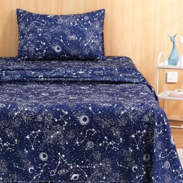 Imagem de Jogo de lençol de solteiro para meninos e meninas, jogo de cama de 3 peças para crianças, roupa de cama de microfibra macia escovada, bolso profundo, resistente a rugas e desbotamento, estrelas