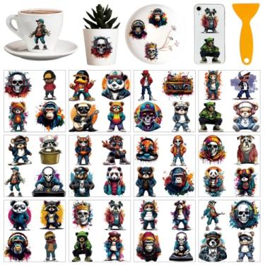 Imagem de AHANDMAKER 12 folhas adesivos de transferência de graffiti, decoração de janela de caveira, urso cachorro, macaco, móveis, decalque para decoração de casa, escola, escritório, suprimentos de