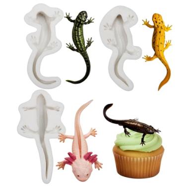 Imagem de Moldes de fondant de lagarto para decoração de bolos, conjunto de moldes de topo de bolo de lagartixa de silicone, decorações de cupcake de répteis (3 pacotes de moldes de fondant de lagarto)
