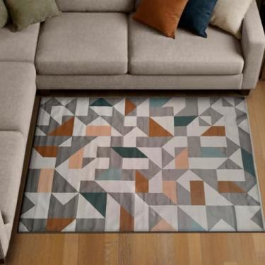 Imagem de 1 Tapete Sala Estar Sofá Antiderrapante 100X150 Js Do Zi Vr (M35 Taupe Bege - Geométrico Abstrato Moderno)