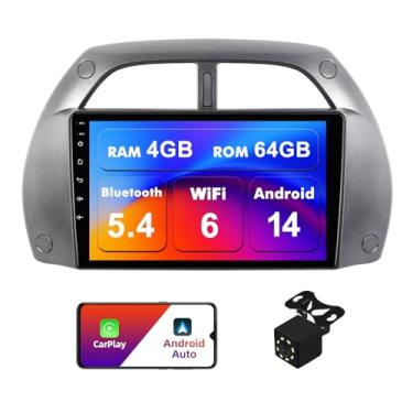Imagem de Estéreo automotivo 4+64G Android 14 Double Din para Toyota RAV4 2001-2006 com rádio de tela sensível ao toque de 13 polegadas embutido sem fio Carplay/Android Auto/GPS/Bluetooth/FM/AUX-in/controles de