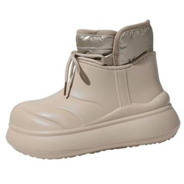 Imagem de Botas femininas modernas, casuais, versáteis, estilo britânico, cabeça redonda, zíper lateral, tamanho grande, grosso, fivela de cinto, Caqui, 35