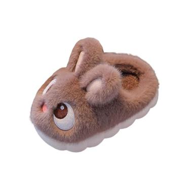 Imagem de Pantufas femininas confortáveis com forro de lã e sola grossa, modernas, outono, inverno, macias para casa, com sola plana, Café, 35