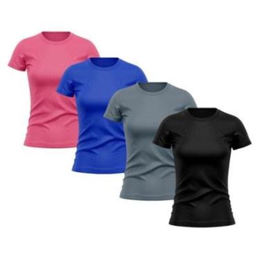 Imagem de Kit 4 Camiseta Feminina Dry Proteção Solar UV Lisa Treino Academia Passeio Ciclismo Camisetas-Feminino