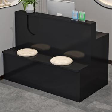 Imagem de Caixa simples, balcão de recepção, mesa de recepção moderna, balcão de recepção de recepção, mesa de recepção de computador de madeira, mesa de bar de chá de leite para casa, escritório, salão, spas e