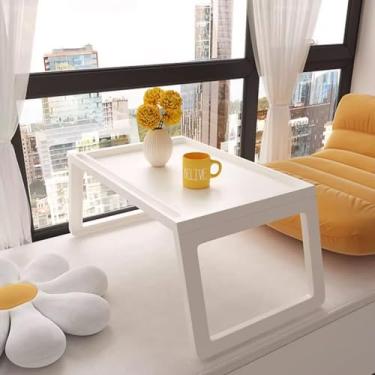 Imagem de Pequena mesa de chão japonesa de plástico, mesa de centro dobrável sem necessidade de montagem para a janela flutuante tatami sala de chá varanda ao ar livre (cor: branco, tamanho: 68 * 36 * 27c