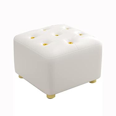 Imagem de Descanso de pé branco elegante com botão dourado, banquinho de couro pequeno, pufe de cubo para sala de estar e quarto - 30 x 30 x 25 cm (12 x 12 x 10 polegadas)