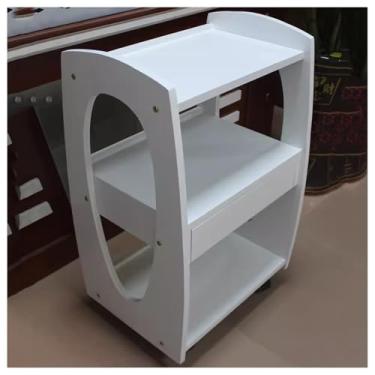 Imagem de Carrinho de rodinhas de madeira de 3 camadas com gavetas - Carrinho de armazenamento versátil, rodas universais para facilitar a mobilidade, organizador multifuncional (branco)