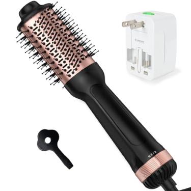 Imagem de Escova de secador de cabelo de dupla tensão com plugue europeu, escova de secador de cabelo de viagem para aparência de sopro, volume de escova de ar quente em um passo, alisamento, 125 V/220 V