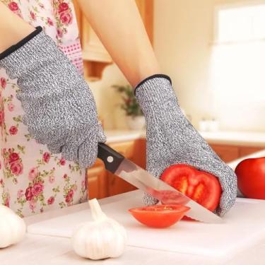 Imagem de Luvas premium resistentes a cortes de malha elástica, resistentes a cortes, grau alimentício para cozinha, preparação de alimentos, artesanato, tarefas ao ar livre, cinza