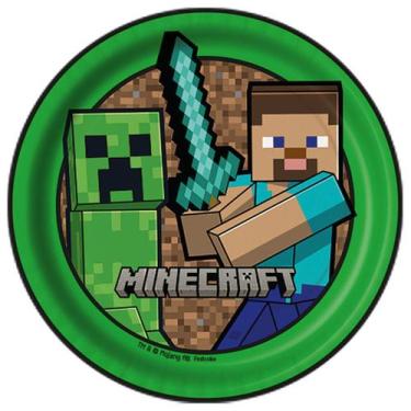 Imagem de Pratos Descartáveis de Papel para Aniversário Comemoração Minecraft - 
