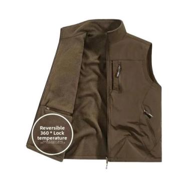 Imagem de Colete De Pesca Masculino De Couro Quente Para Outono/Inverno: Confort