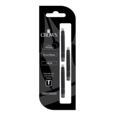Imagem de Carga Para Caneta Crown Tinteiro Com 3 Refil CA32005 - Cor Preto